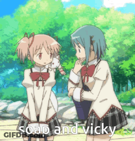 Anime Girls Standing Next To Each Other GIF