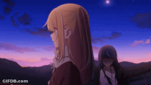 Anime Girls Standing Sunset GIF