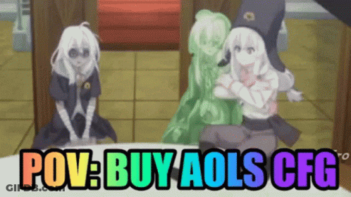 Anime Girls Standing Together Saying Buy Aols Cfg GIF