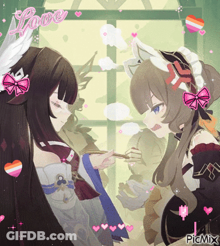 Anime Girls Standing With Love GIF