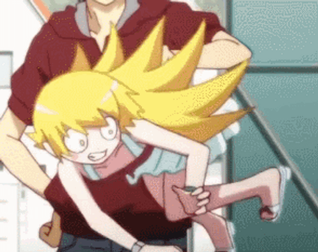 Anime Girls Stopped With Hug From Behind GIF