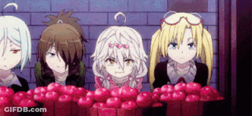 Anime Girls With Pile Of Apples GIF
