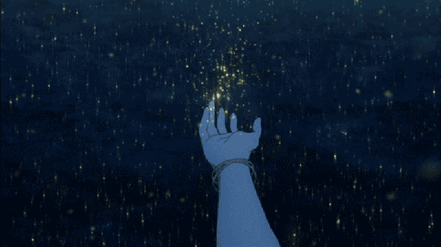 Anime Hand Catching Shimmering Stars In Sky GIF