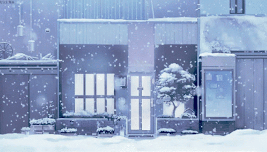 Anime House Winter Snow Fall GIF