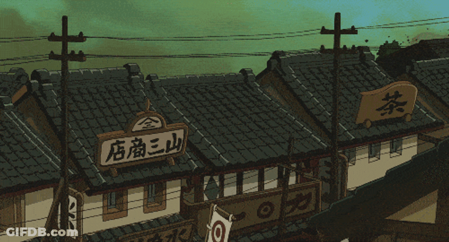 Anime Houses Wave Earthquake GIF