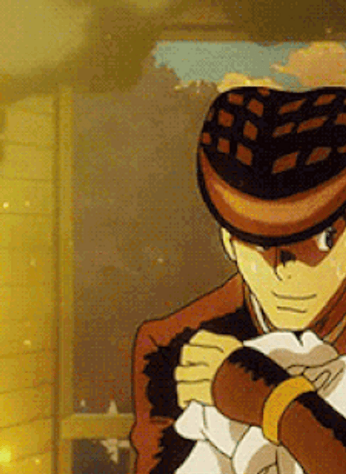 ANime Jojo's Bizaree Josuke Walking Across Fire GIF