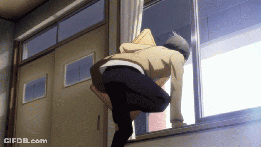 Anime Jump Out Classroom Window GIF