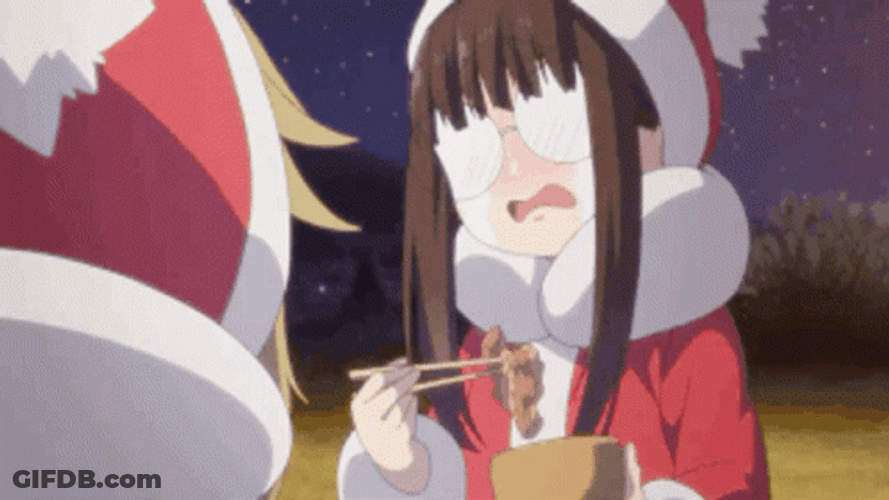 Anime Laid-Back Camp Minami Tobe Crying While Eating On Christmas Eve GIF