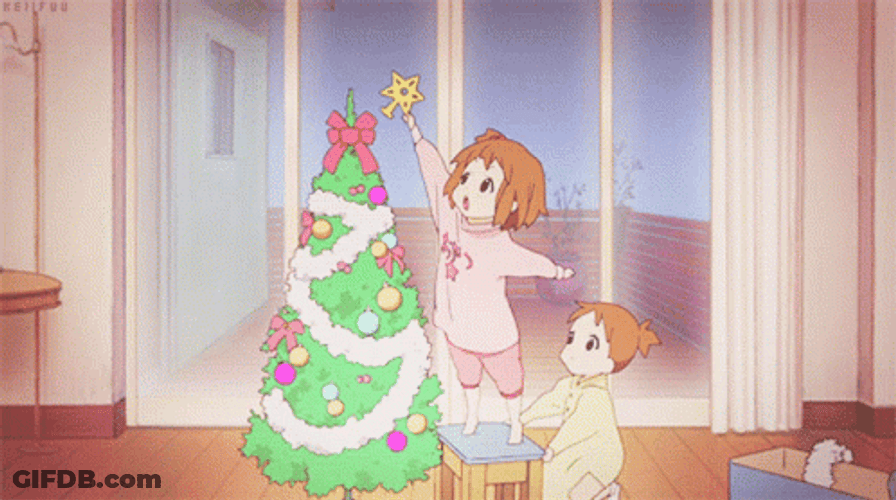 Anime Merriest Christmas Special  K-On Yui Hirasawa Decorating Christmas Tree GIF