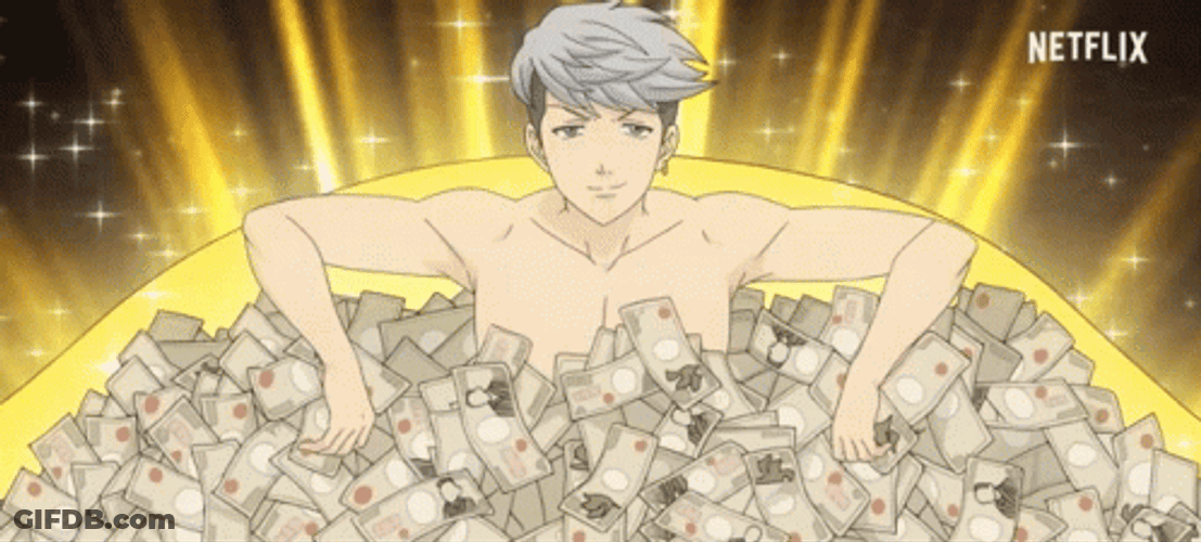 Anime Money Bath Rich Saiki K GIF