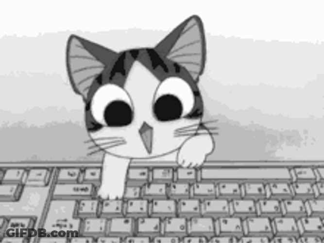 Anime Monochromatic Typing Cat GIF