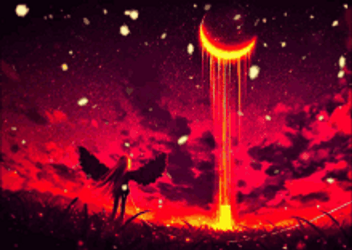 Anime Moon Bleeding Red Sky GIF