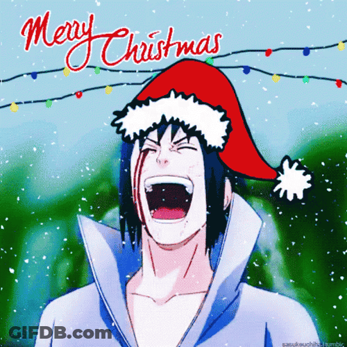 Anime Naruto Shippuden Uchiha Sasuke Laughing Merry Christmas GIF