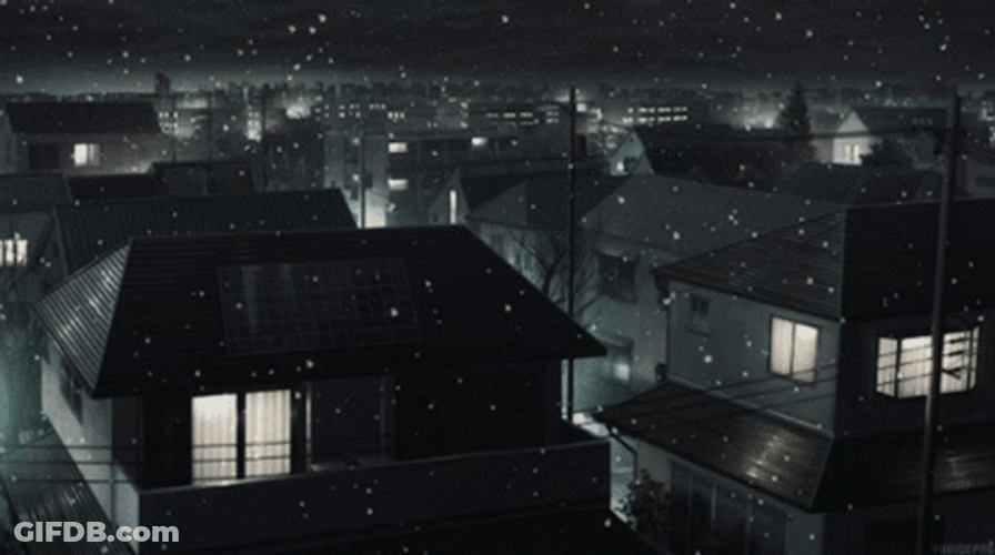 Anime Night Winter Snow Falling GIF