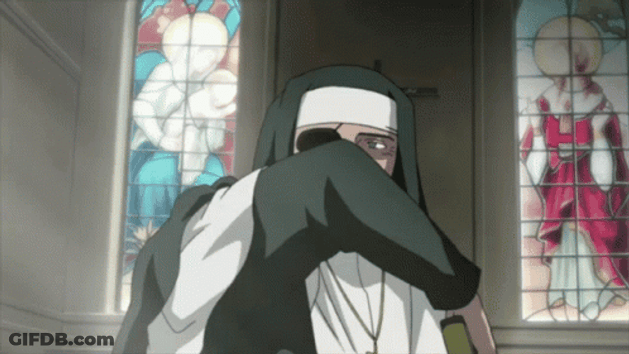 Anime Nun With Golden Gun GIF