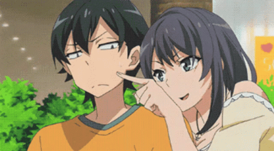 Anime OreGairu Haruno Teasing Poke Hachiman GIF