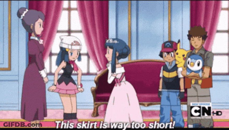 Anime Pokemon Series Dawn Wearing Mini Skirt GIF