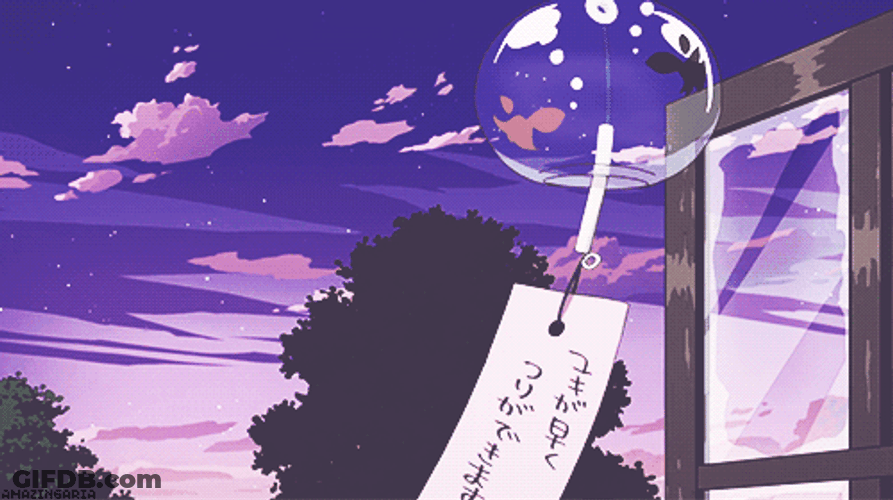 Anime Purple Sky And Wind Chime GIF