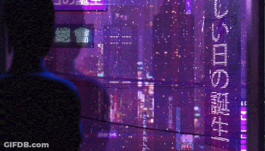Anime Purple Window View GIF