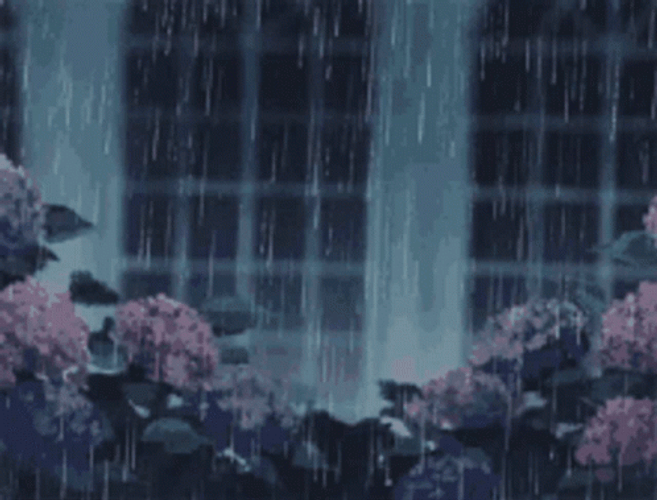 Anime Rain Aesthetic Garden GIF