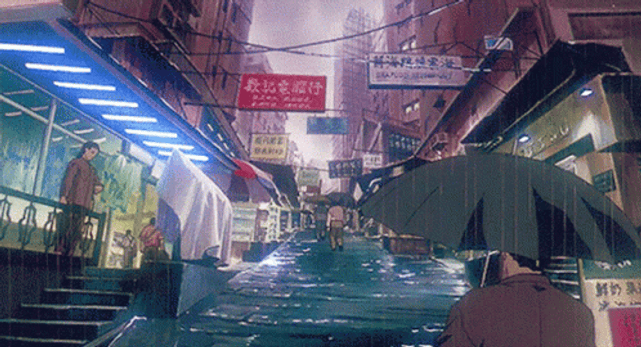 Anime Rain City Center GIF