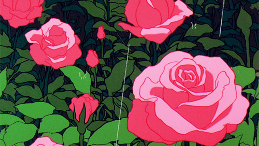 Anime Rain Flower Garden GIF