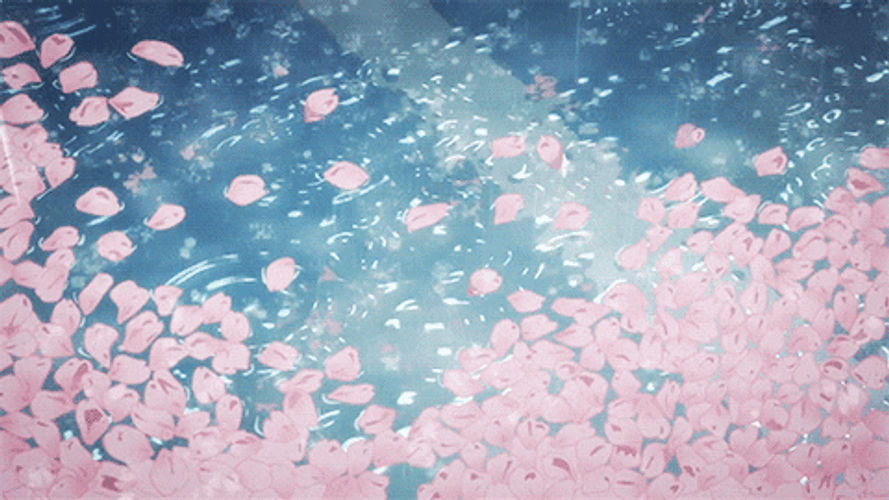 Anime Rain Pink Petals GIF