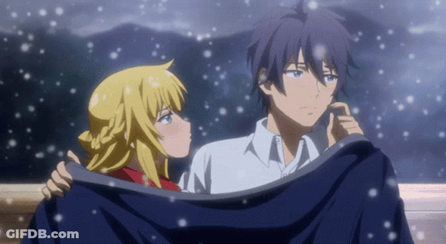 Anime Red And Rit Cuddling In Snow GIF