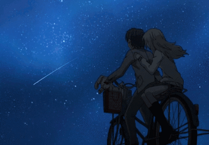 Anime Riding Bike While Stargazing GIF