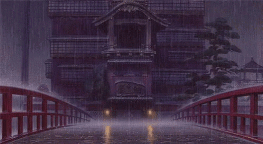 Anime Scenery Raining Temple GIF