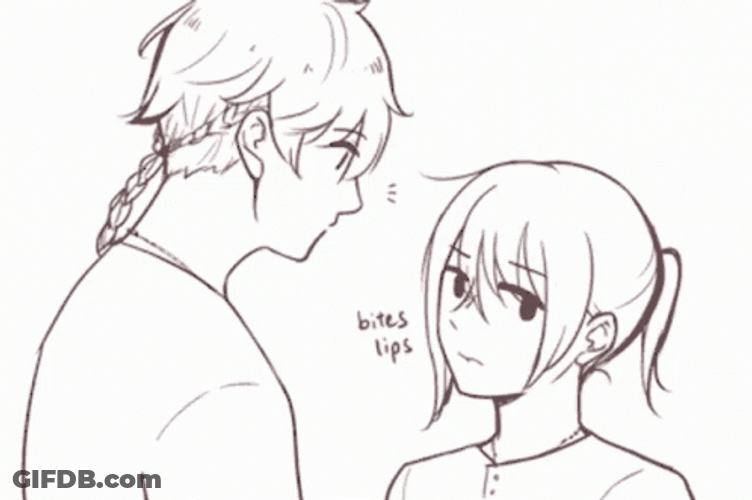 Anime Sketched Couple Tender Kissing GIF