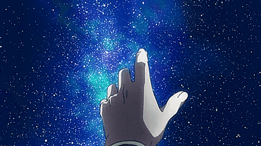 Anime Sky Hand Pretending To Catch Falling Star GIF