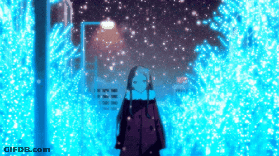 Anime Snow Falling On Christmas Night GIF