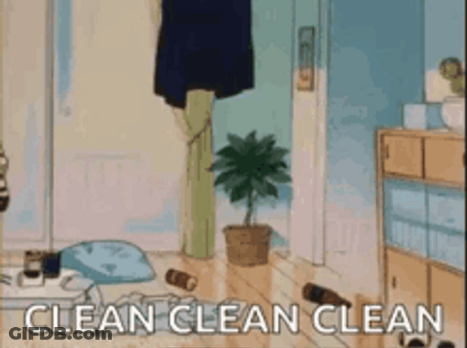Anime Student Cleaning Her Room GIF