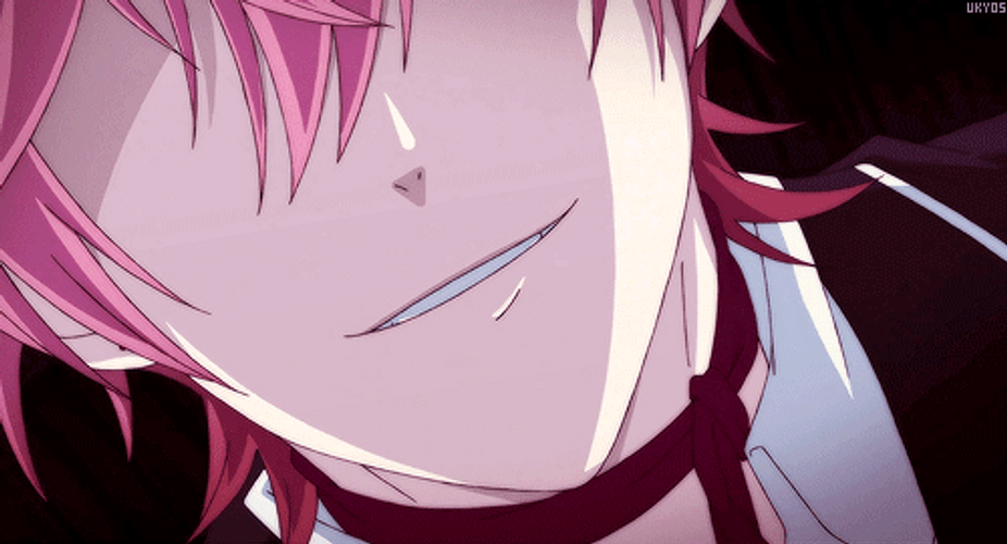Anime Vampire Ayato Sakamaki Smirks Showing Fangs GIF
