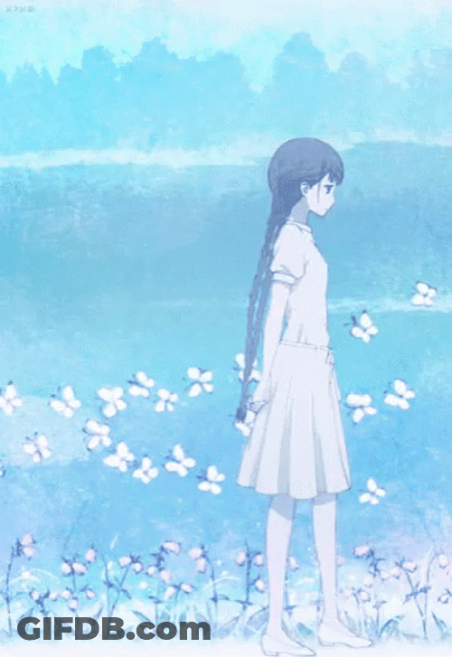 Anime Walking Red Data Girl Flowers GIF