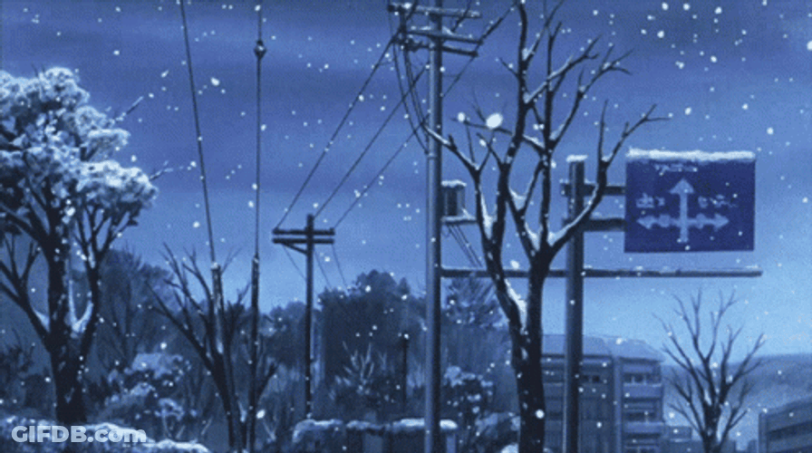 Anime Winter Snow Fall On The Street GIF