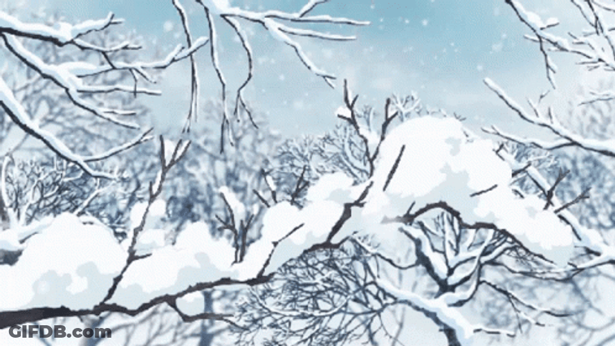 Anime Winter Snow On Forest Tree Branch GIF
