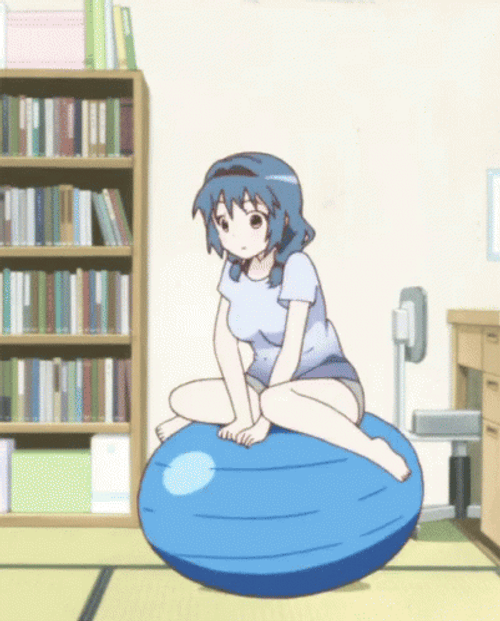 Anime YuriYuri Himawari Furutani Riding Bouncy Ball GIF