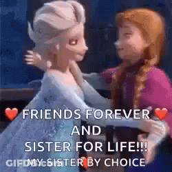 Anna And Elsa From Frozen Are Hugging Each Other And Holding Hands . GIF