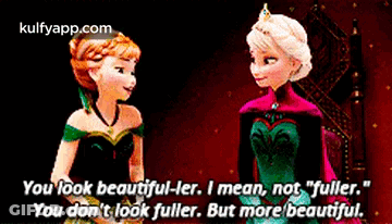 Anna And Elsa From Frozen Are Standing Next To Each Other And Talking GIF