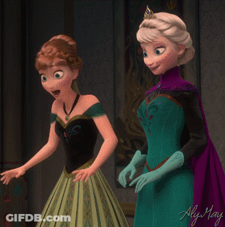 Anna And Elsa From Frozen Hands On Chests GIF
