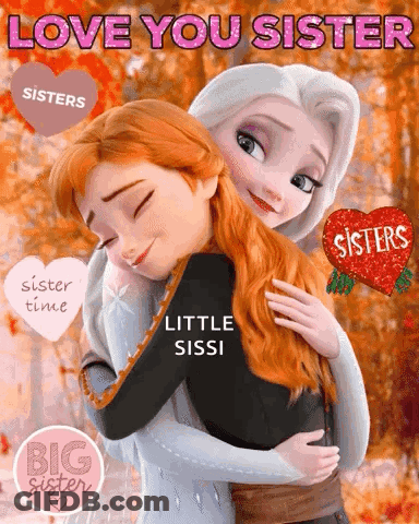 Anna And Elsa From Frozen Hugging Each Other GIF