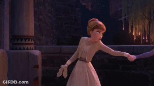 Anna And Elsa From Frozen Standing In Dark Room GIF