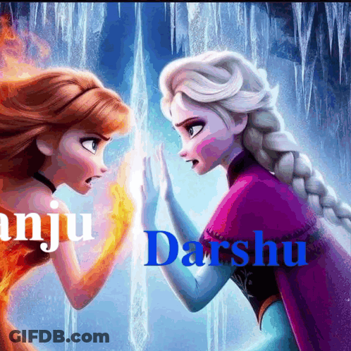 Anna And Elsa Frozen Poster With Name Darshu GIF