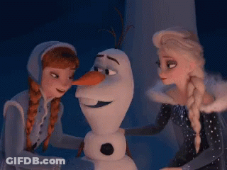 Anna And Elsa Standing Next To Olaf In Frozen Scene GIF