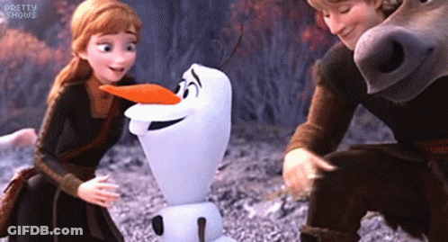 Anna And Olaf From Frozen Are Playing With A Small Snowman GIF