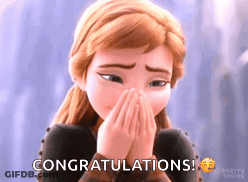 Anna Covering Face Saying Congratulations GIF