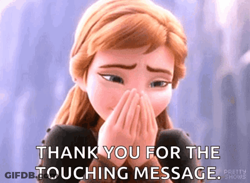 Anna From Frozen Is Crying And Covering Her Face With Her Hands While Saying Thank You For The Touching Message . GIF