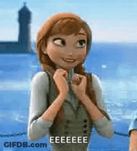 Anna From Frozen Is Standing In Front Of A Body Of Water With Her Hands In Her Pockets . GIF